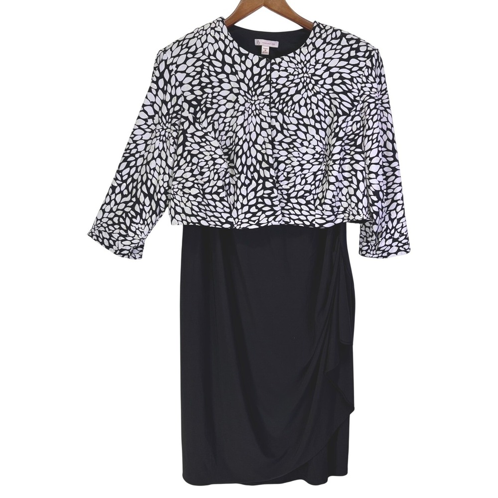 Dress Barn Woman's Sequin Bolero Jacket Faux Wrap Dress Size 18W Black White